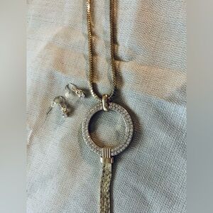 Long Gold Necklace w/ Rhinestones NWOT